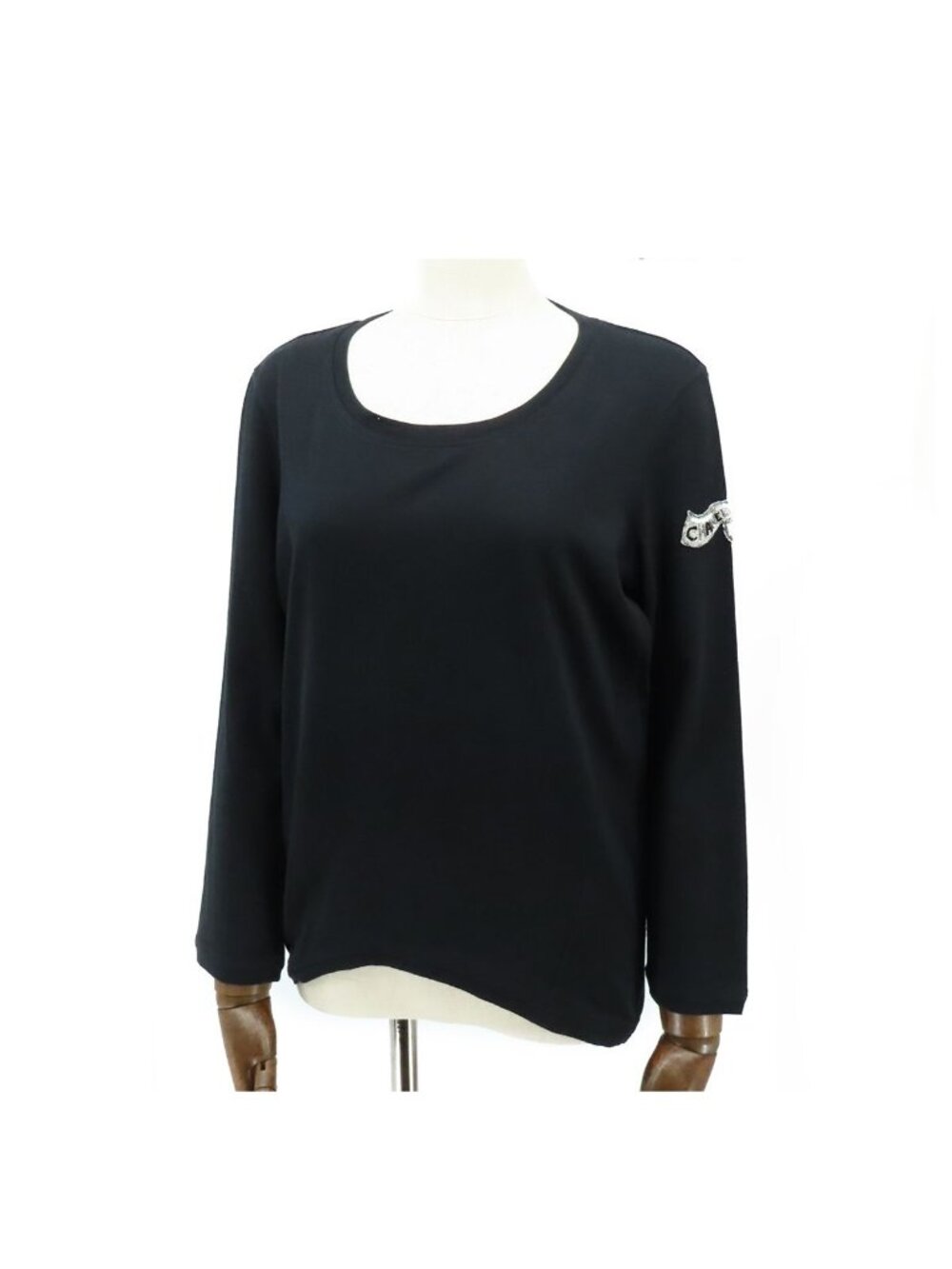 Chanel Embroidery Long Sleeve T-Shirt Black Cotton Crew Neck Top 38